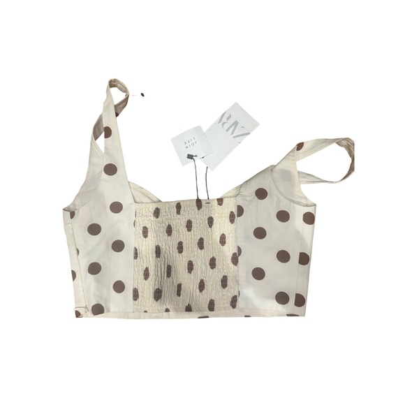 Zara Polka Dot Bustier Crop Top Cream Brown NWT Size M Corset Style Retro Chic - Picture 2 of 3